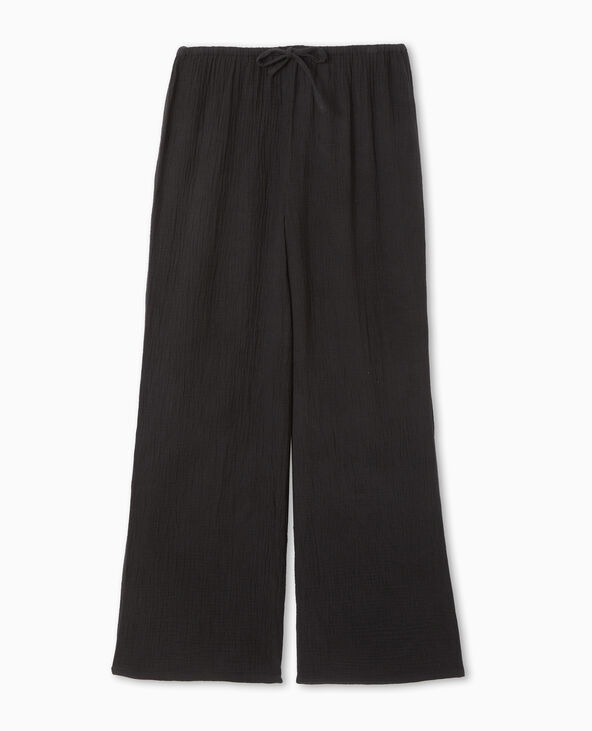 Pantalon large en gaze de coton noir - Pimkie