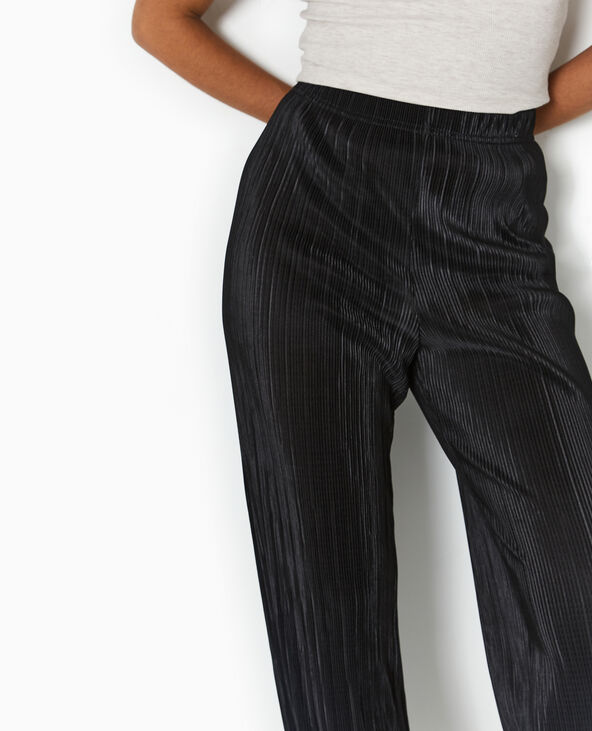 Pantalon large en tissu plissé et satiné noir - Pimkie