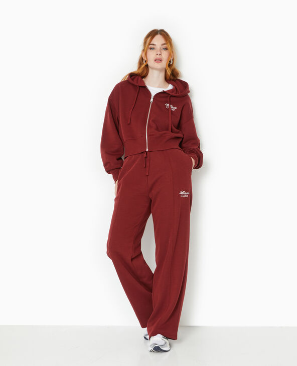 Sweat zippé avec capuche et broderie poitrine bordeaux - Pimkie