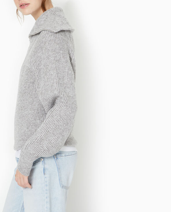 Pull avec grand col camionneur gris chiné - Pimkie