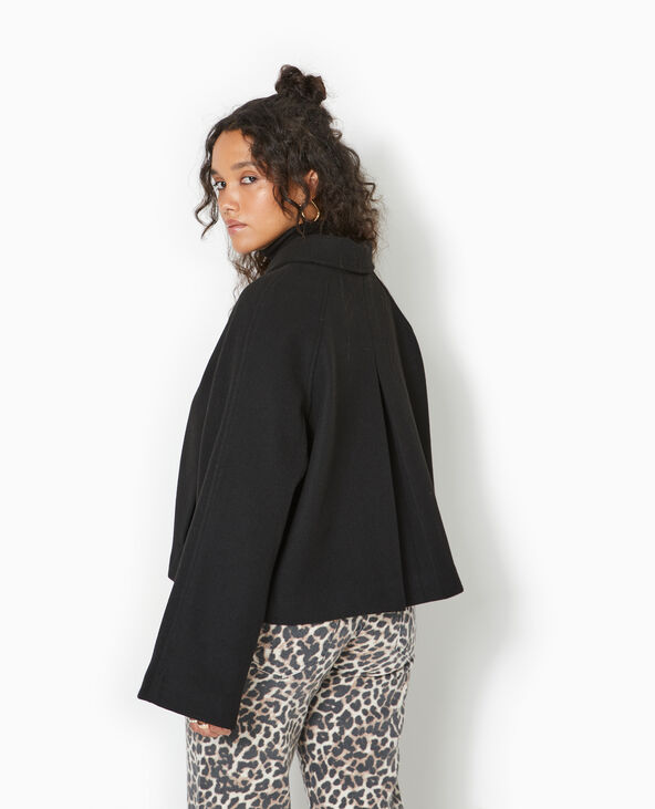 Manteau court drap de laine noir - Pimkie