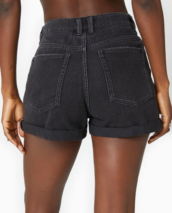 Short en jean loose taille haute bas roulottés noir - Pimkie