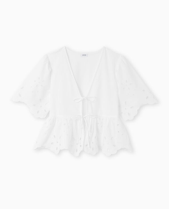 Blouse avec broderie anglaise et nouettes blanc - Pimkie