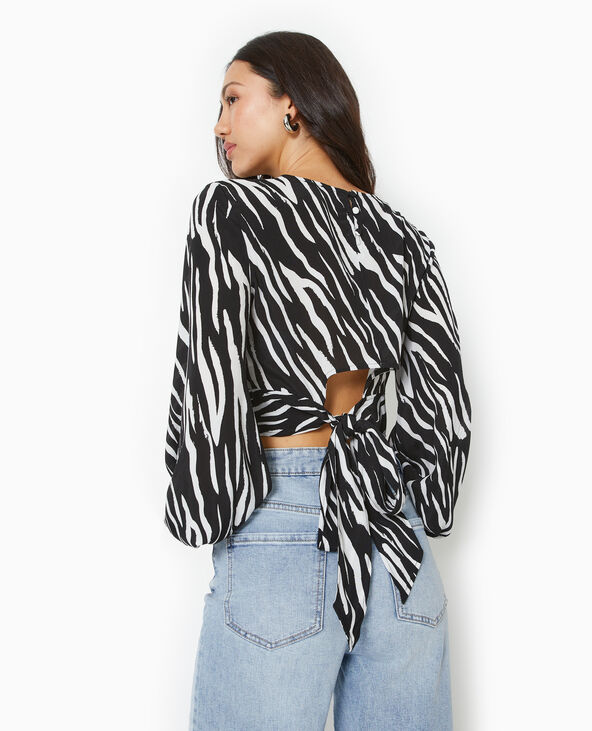 Blouse courte avec découpe dos motif zèbre noir - Pimkie