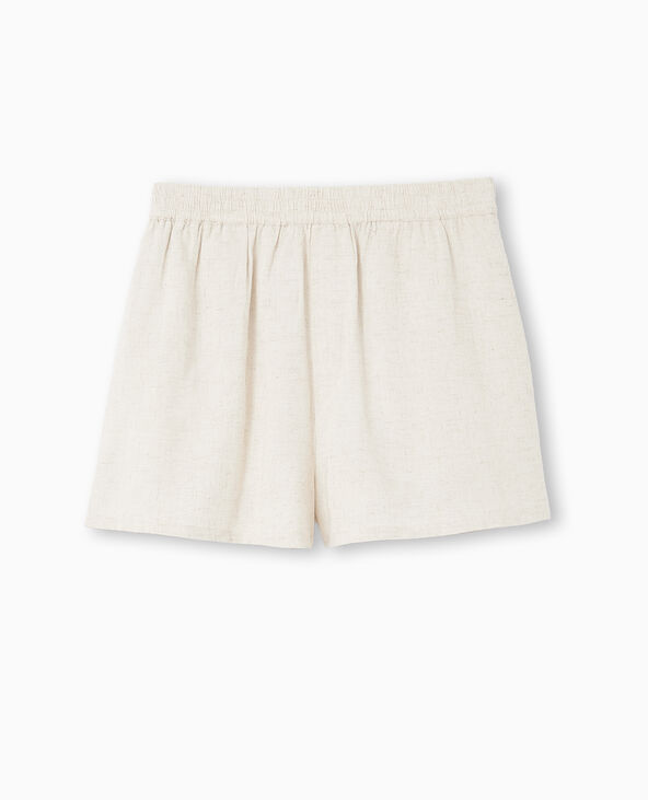 Short court taille élastiquée avec lin beige - Pimkie