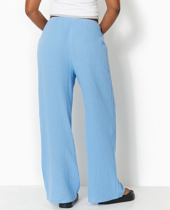 Pantalon large en gaze de coton bleu - Pimkie
