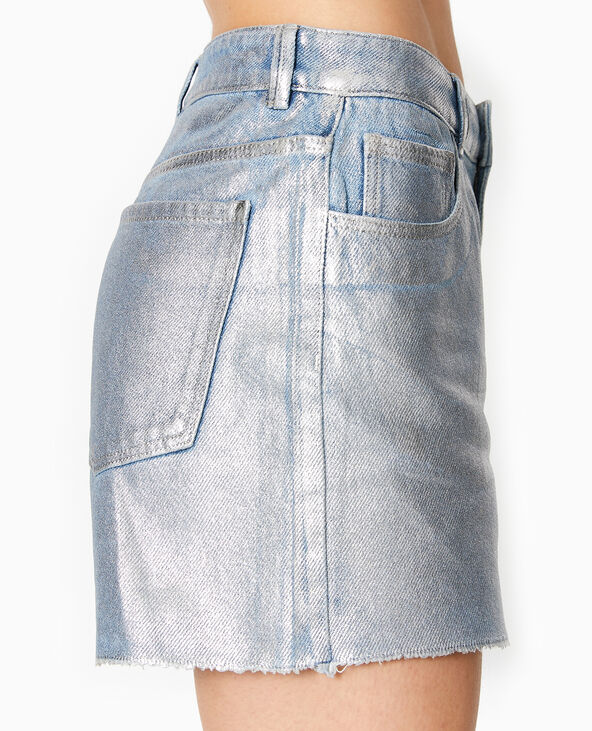 Short en jean enduit taille haute bleu clair - Pimkie