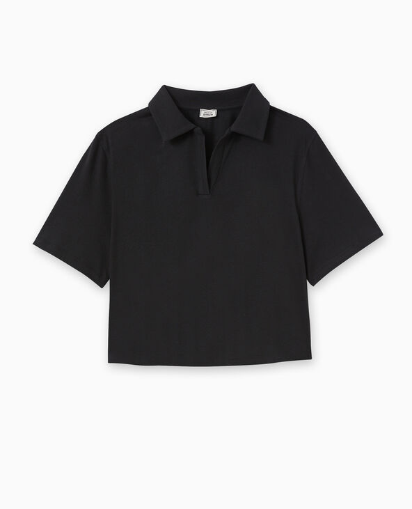 T-shirt court col polo noir - Pimkie