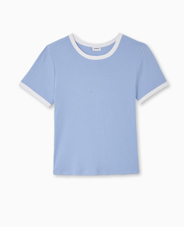 T-shirt ajusté avec bords contrastés bleu - Pimkie