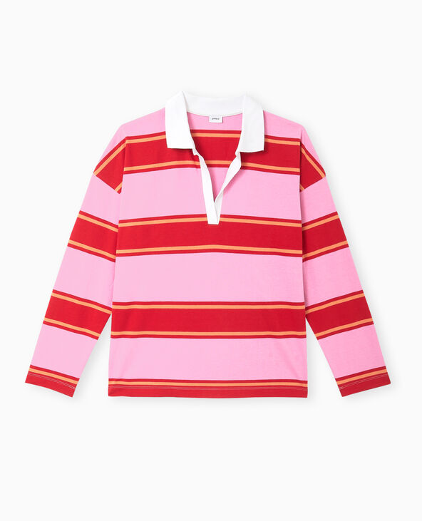 Polo rayé oversize manches longues rose - Pimkie