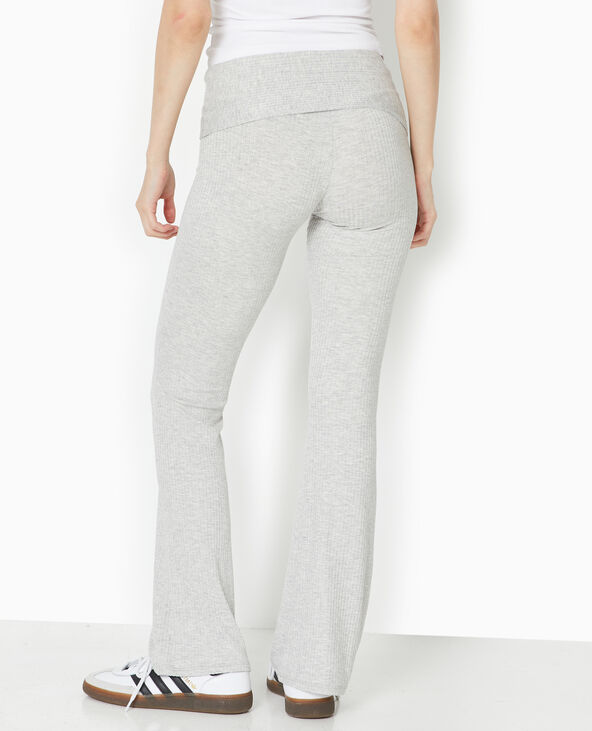 Pantalon flare en maille côtelée gris chiné - Pimkie