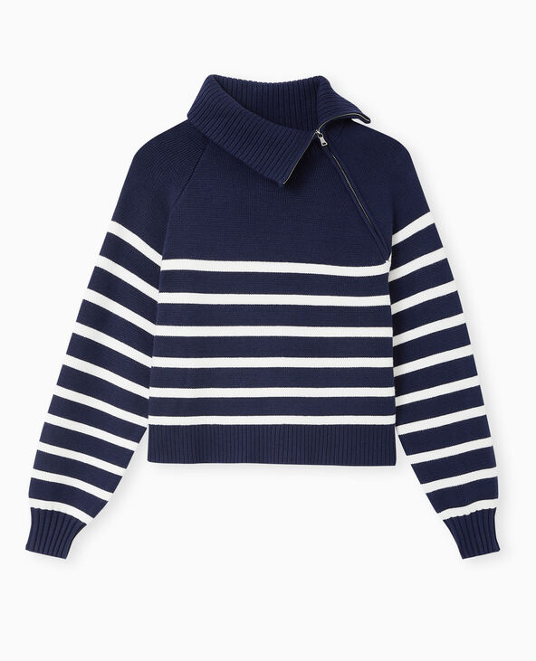 Pull rayé avec col camionneur asymétrique bleu marine - Pimkie