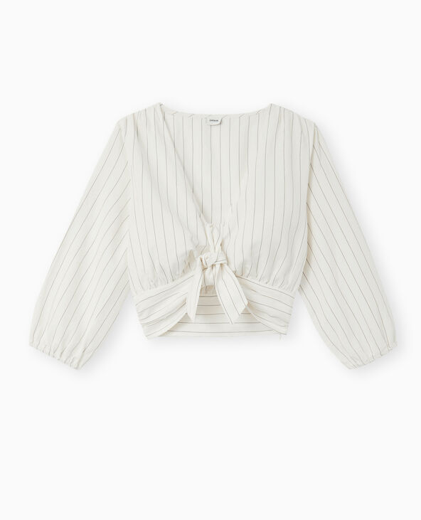 Blouse courte avec nœud devant blanc - Pimkie