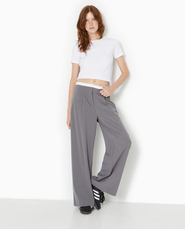 Pantalon large et droit avec détail ceinture gris foncé - Pimkie