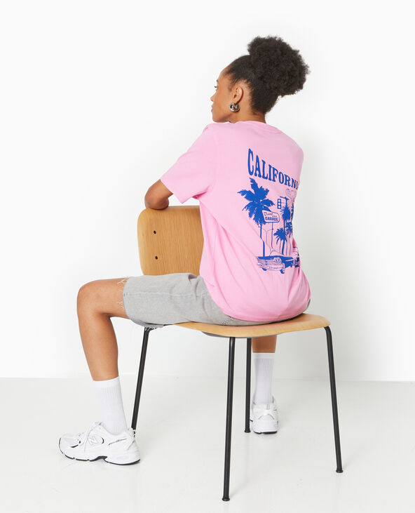 T-shirt oversize avec print devant et dos rose - Pimkie