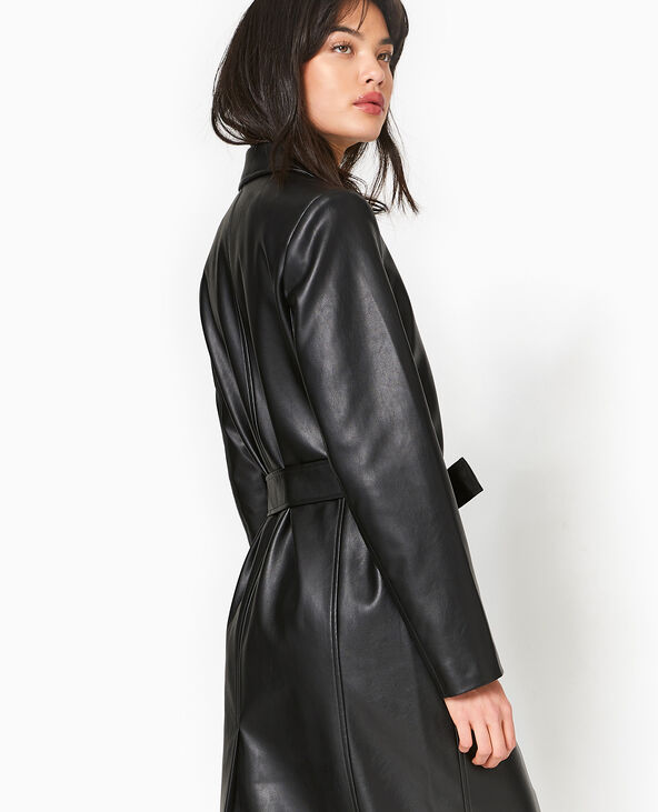 Manteau long en simili cuir noir - Pimkie