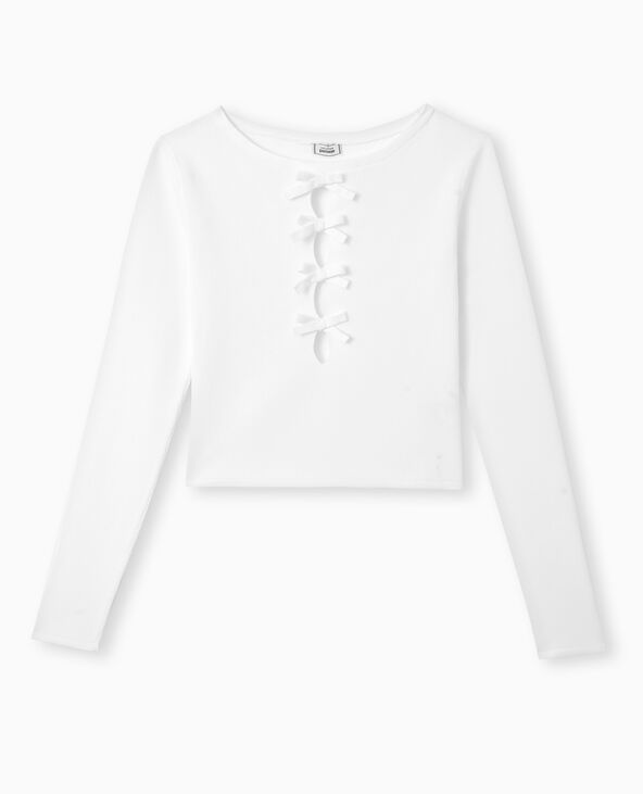 Pull ajusté avec ouvertures et nœuds devant blanc - Pimkie