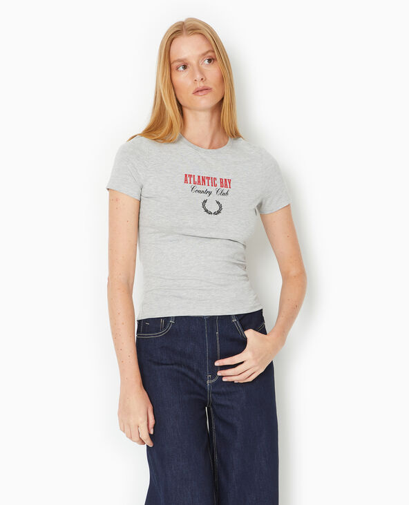 T-shirt ajusté avec print gris chiné - Pimkie