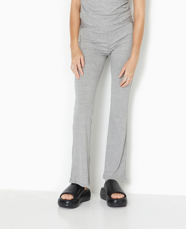 Pantalon flare en maille côtelée gris chiné - Pimkie