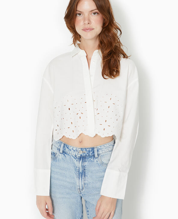 Chemise cropped avec broderie anglaise blanc - Pimkie