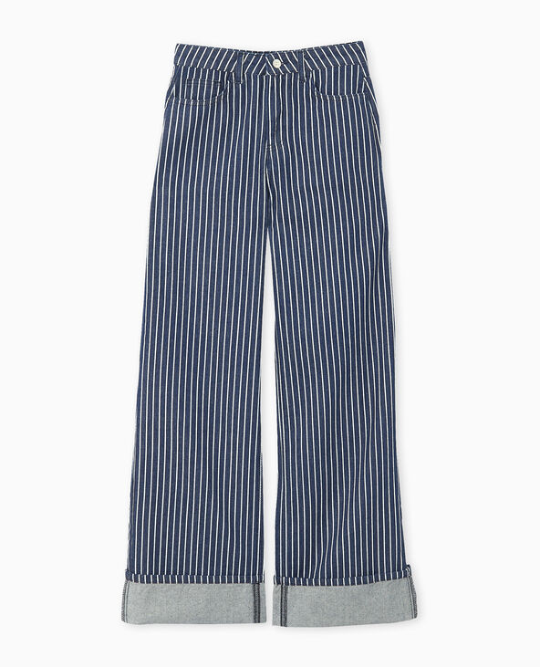 Jean baggy taille haute avec rayures et revers bleu - Pimkie