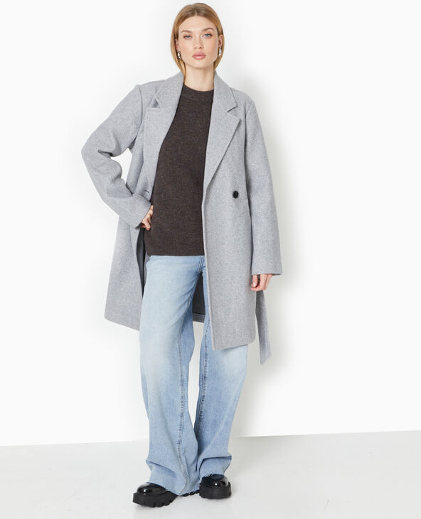 Manteau mi-long avec ceinture gris clair - Pimkie