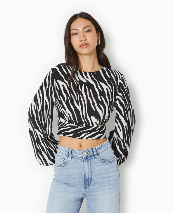 Blouse courte avec découpe dos motif zèbre noir - Pimkie