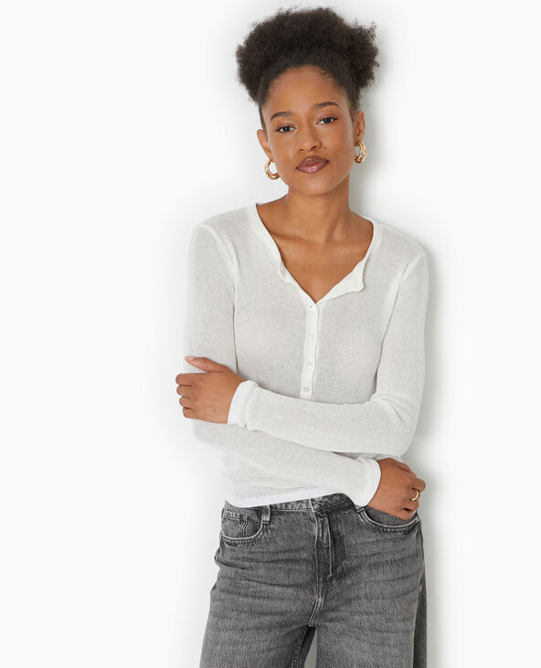 Pull maille transparente avec patte boutonnée blanc - Pimkie