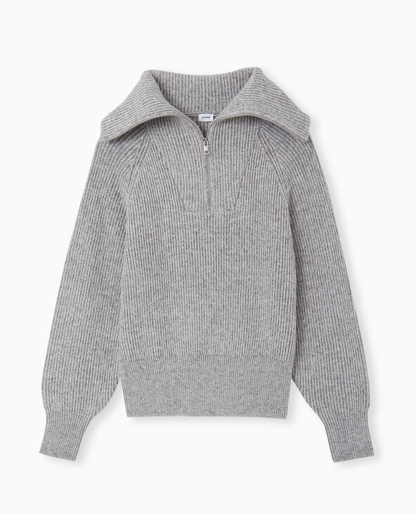 Pull avec grand col camionneur gris chiné - Pimkie