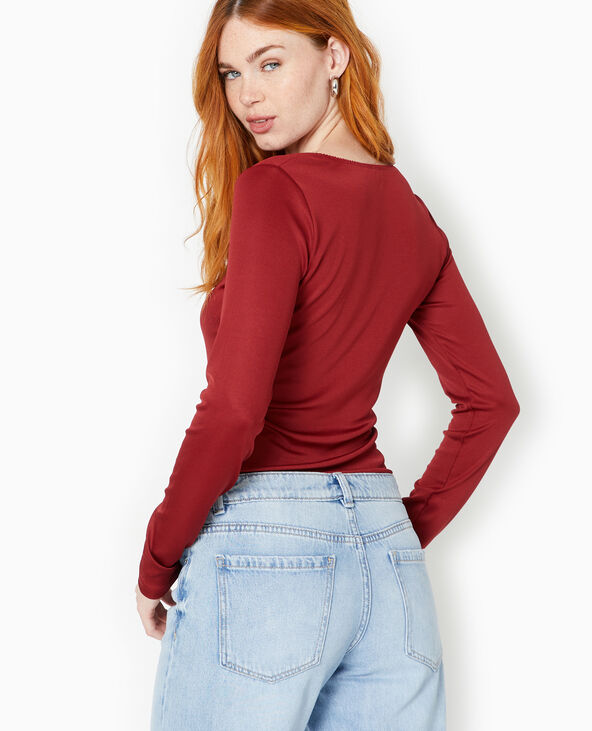 Top manches longues en maille extensible bordeaux - Pimkie