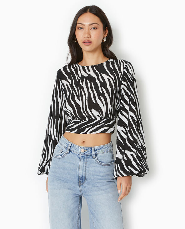 Blouse courte avec découpe dos motif zèbre noir - Pimkie