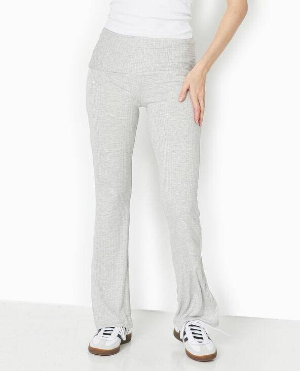 Pantalon flare en maille côtelée gris chiné - Pimkie