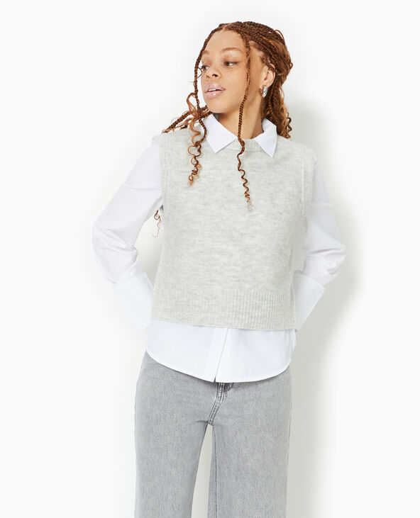 Pull sans manches avec laine gris chiné - Pimkie