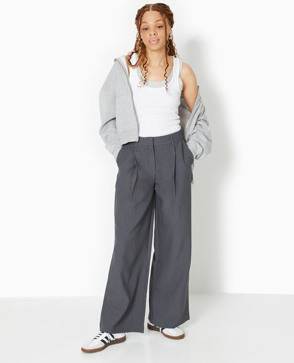 Pantalon large et droit avec pinces gris - Pimkie