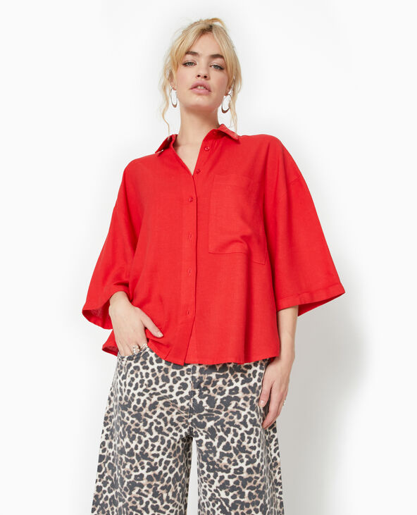 Chemise oversize manches courte avec lin rouge - Pimkie