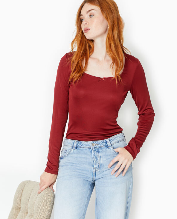 Top manches longues en maille extensible bordeaux - Pimkie