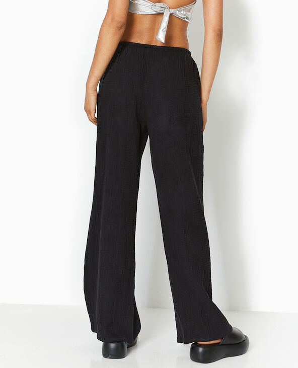 Pantalon large en gaze de coton noir - Pimkie