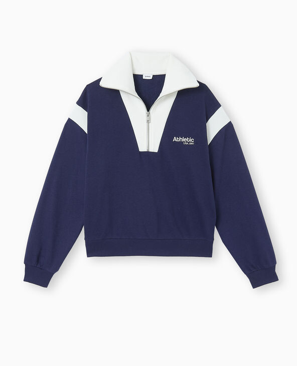 Sweat col camionneur avec broderie bleu marine - Pimkie