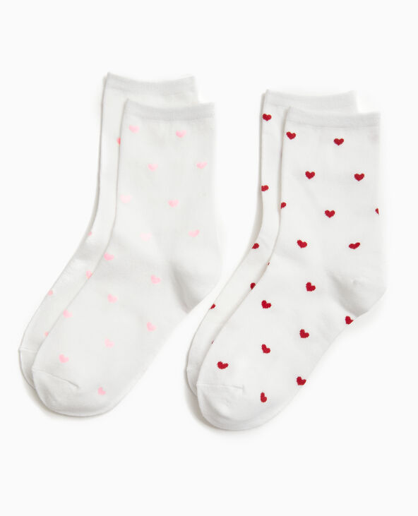 Lot de 2 paires de chaussettes avec cœurs blanc - Pimkie