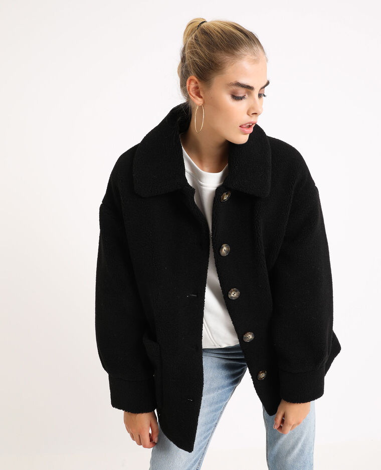 manteau noir imitation mouton