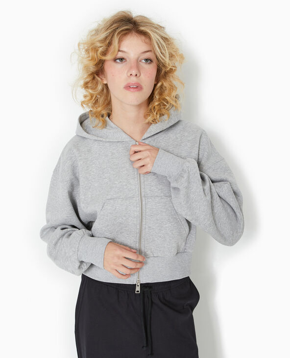 Sweat zippé court avec capuche gris chiné - Pimkie