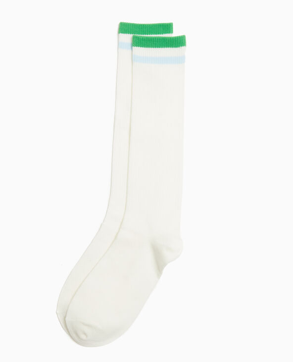 Paire de chaussettes hautes avec bandes couleur vert - Pimkie
