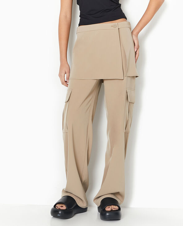 2 en 1 : pantalon cargo + jupette amovible beige - Pimkie