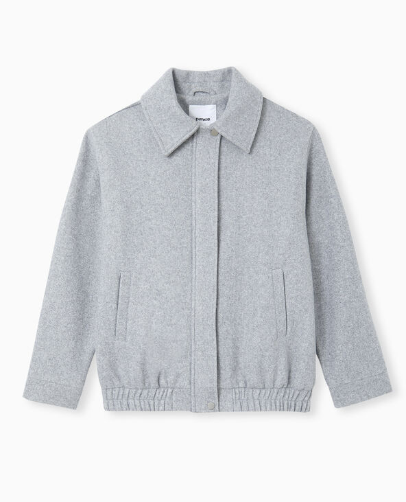 Blouson long en drap de laine gris clair - Pimkie