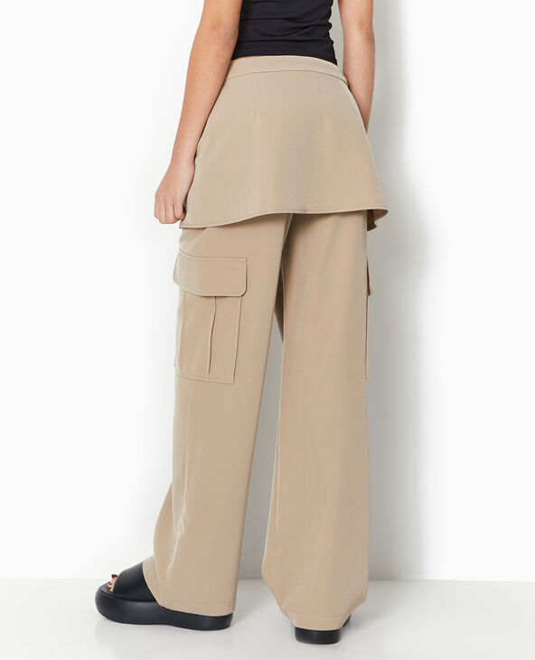 2 en 1 : pantalon cargo + jupette amovible beige - Pimkie