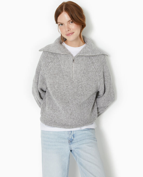 Pull avec grand col camionneur gris chiné - Pimkie