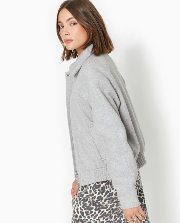 Blouson avec col en drap de laine gris clair - Pimkie