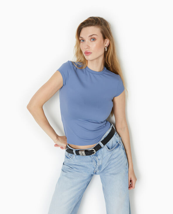 T-shirt ajusté en maille extensible bleu - Pimkie