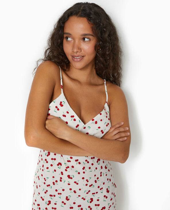 Robe longue bretelles fines motif cerises blanc - Pimkie