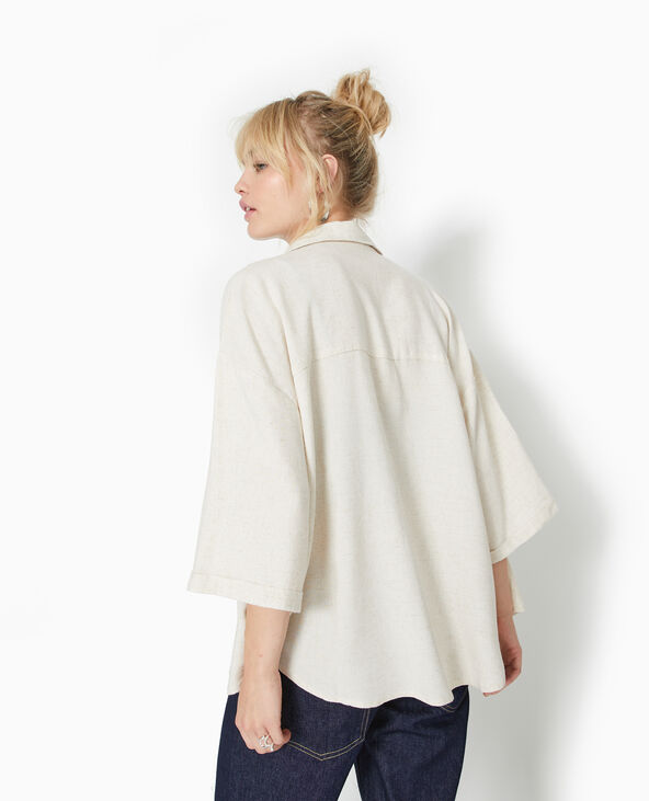 Chemise oversize manches courte avec lin beige - Pimkie